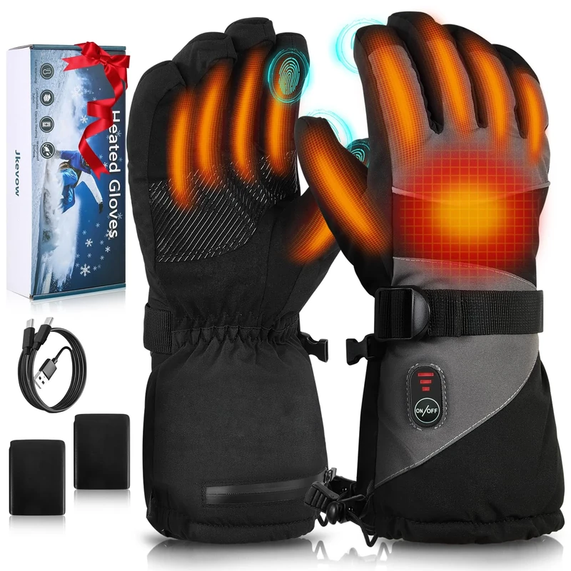 Heated Gloves for Men and Women, Jkevow Electric Heated Gloves with 5V 5000 mAh Rechargeable Battery, 3 Heating Temperature Adjustable Motorcycle