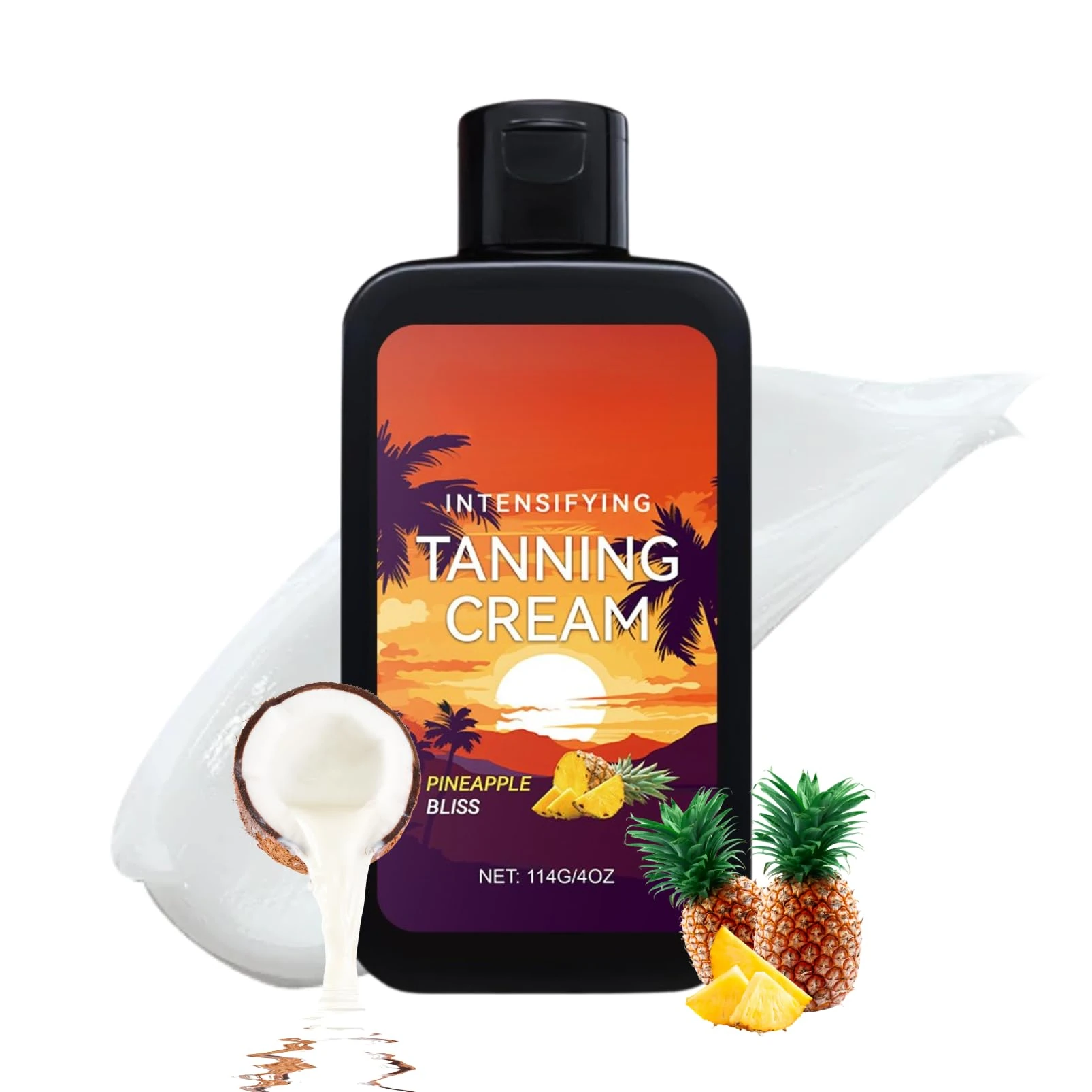 Tanning Accelerator Cream - Sunbed Tanning Accelerator - Sunbed Tanning Lotion - Pineapple Bliss Scent with Coconut Oil & Glycerin - Hydrating & Long-Lasting Tan Indoor & Outdoor - All Skin Types
