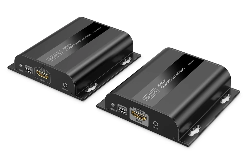 Digitus HDMI IP Extender Set - UHD 4k 60Hz - HDMI 2.0 - Range up to 200m - Transmitter and Receiver - Up to 253 Receivers - CAT 6 - Black