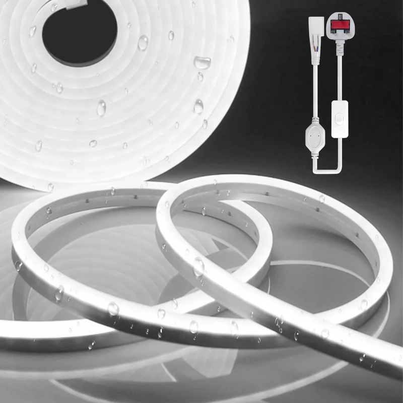 YOODI Neon LED Strip Lights 15M, 220-240V 120LED/M White Light LED Light Strips, IP65 Waterproof Flexible Neon Rope for Kitchen Bedroom Outdoor Indoor Decoration Includes Power Adapter