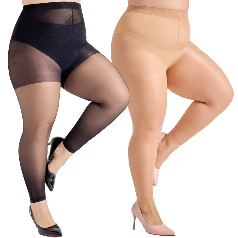 Aaronano Footless Tights for Women Plus Size Dance Ballet Pantyhose in Black and Nude