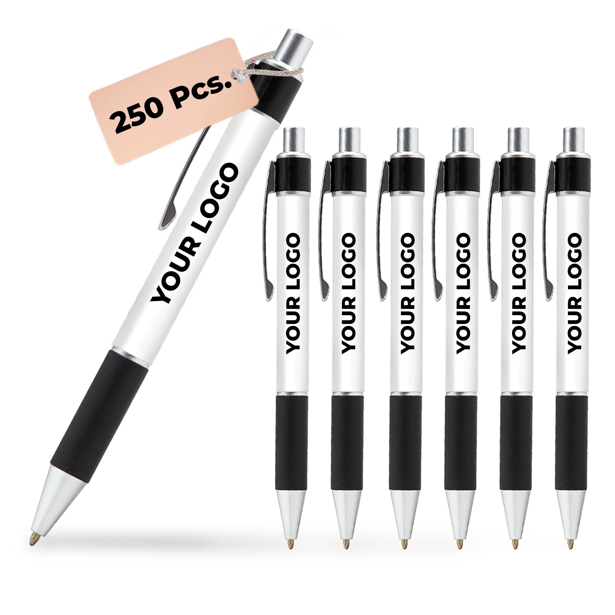 Cimpress Personalised Ballpoint Pen with Black Ink, 250 Pieces, All-Round Print Logo/Text, Non-Slip Grip, Ideal for School, Office, Events, Customers