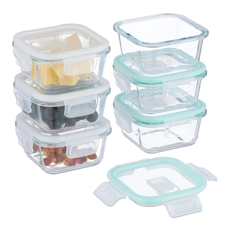 Relaxdays Glass Containers with Lid, Set of 6, 320 ml, Meal Prep, Food Storage Boxes, Plastic Lid, Airtight, Transparent