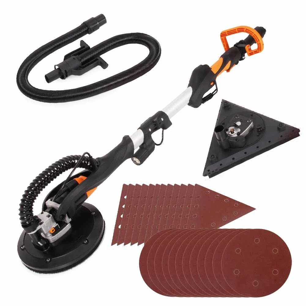 Evolution Power Tools R225DWS-T, Telescopic Drywall Sander with Dual Heads, Wall Sander, Ceiling with Pole, dustless, Floor, Electric, Ceiling, with LED Touch, 24 Sanding Sheets 225mm Orbital (230v)