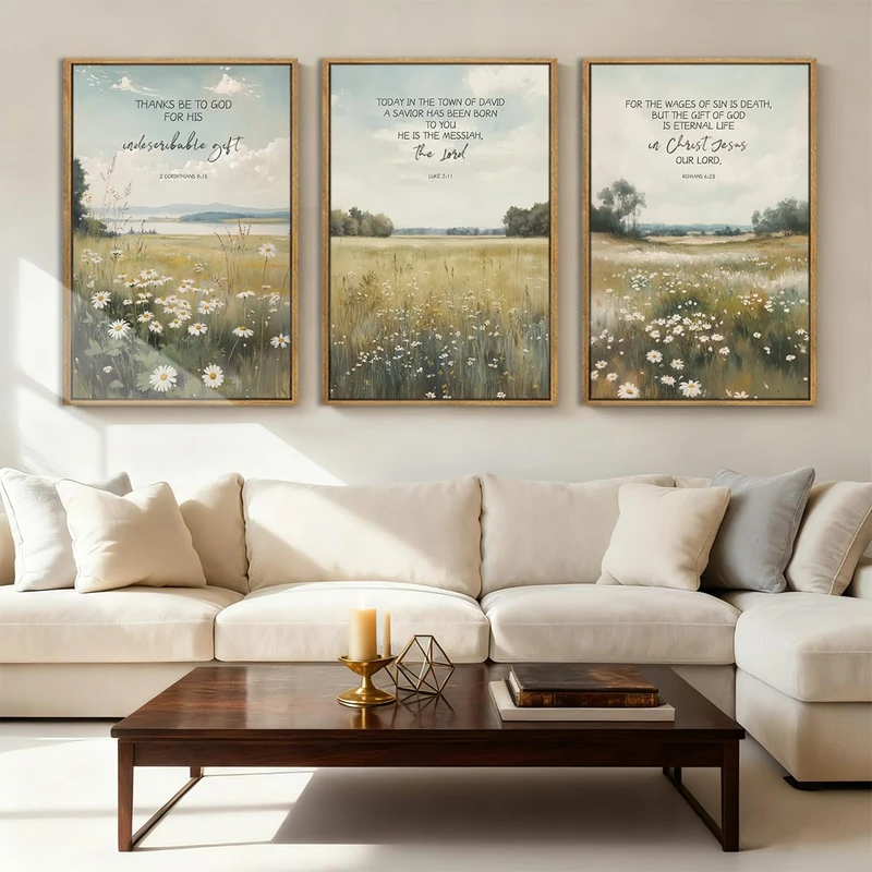 Anyzal Christian Jesus Wall Art Large Bible Artwork Scripture Wildflower Wall Decor for Living Room Bedroom Dining Room 24x36 Inch Set of 3