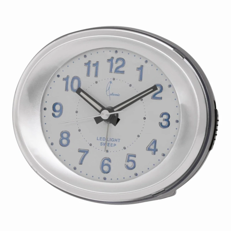 Cetronic Grey Clock with Silent Motion, Progressive Alarm, Snooze Function, LED Lighting, Petit