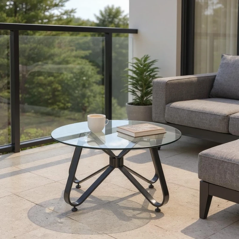 FurnitureR Garden Bistro Tables, Minimalist Round Tempered Glass Top with Smooth Rounded Edges, Metal Coffee Table for Garden/Balcony/Terrace/Bistro/Patio, 80 x 80 x 40 cm - Image 1