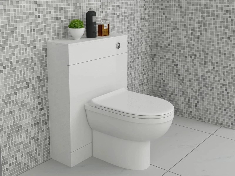 VeeBath Cloakroom WC Unit, Compact Square Toilet Furniture for Back-to-Wall Toilets, Moisture-Resistant, Concealed Cistern Housing, Ideal for Small Bathrooms and En-Suites Gloss White 500x200mm