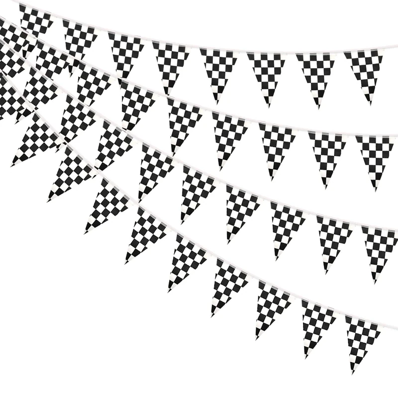AhfuLife Checkered Flag Bunting for Racing Car Decorations, 24m - 60 Pcs Black and White Flags Bunting Banner Double Sided Flags for Racing Party Car Garden Street Decorations (20 x 28 cm)