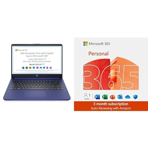 HP Stream 14" Laptop | Intel N4120 Processor | 4 GB RAM | 128 GB SSD | Windows 11 | HD Display + Microsoft 365 Personal | 3 Months | 1TB cloud storage | AI Office Apps
