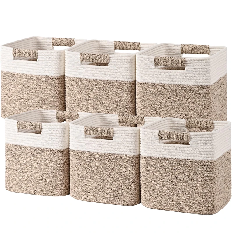 Degeyoyo 11 Inch Storage Cubes, 6 Pack Cube Storage Bins for Organizing, Cotton Rope Woven Baskets for Shelves, Bathroom, Kids Room, Closets, Baby Nursery