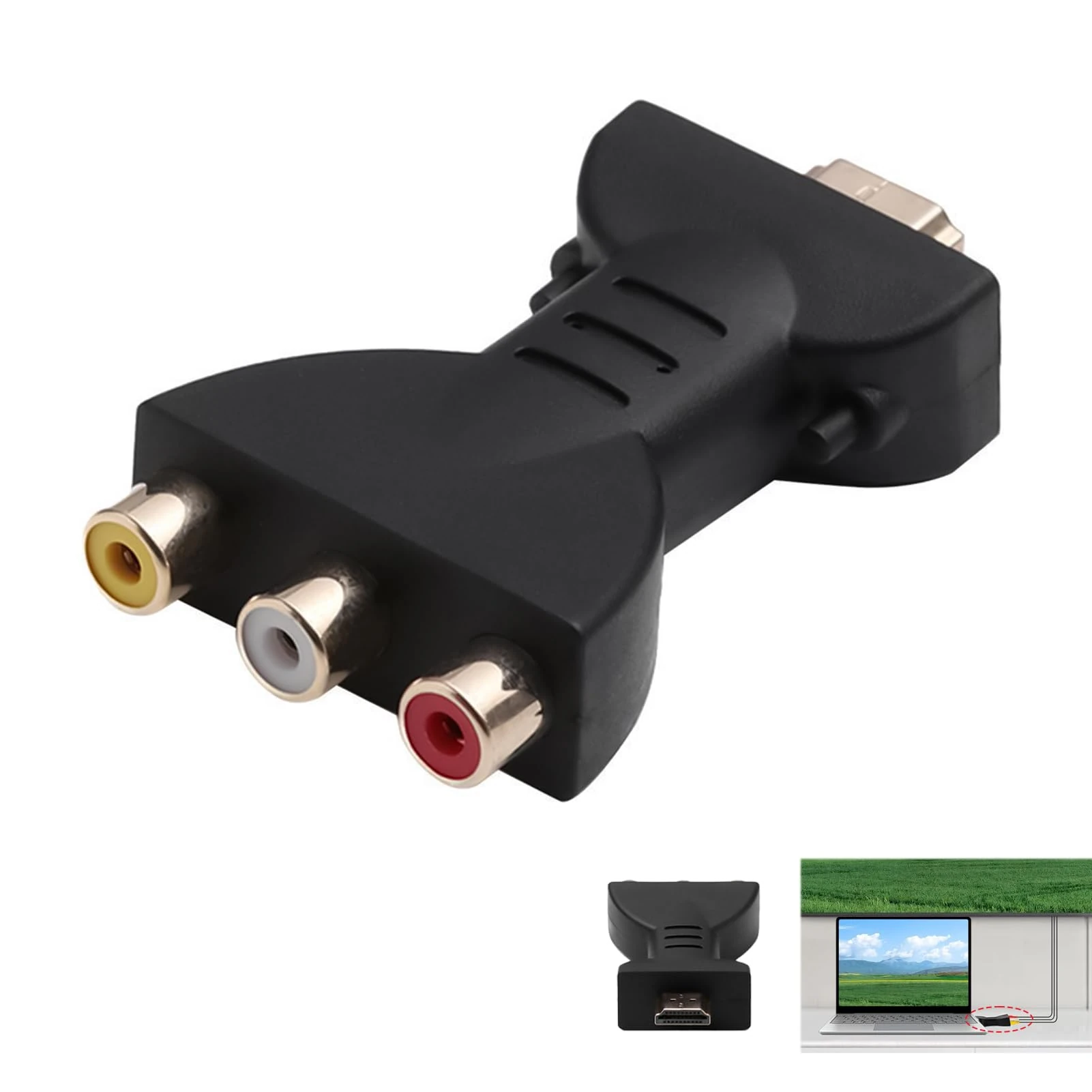 HDMI to AV Converter Portable, HDMI to RCA Adapter with Red White Yellow AV Output, Supports 720p 1080i 1080p Video & Audio Component Composite Converter for HDTV, DVD, Projector, Home Theater Systems