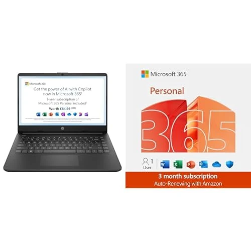 HP Stream 14" Laptop | Intel N4120 Processor | 4 GB RAM | 64 GB eMMC | Windows 11 | HD Display + Microsoft 365 Personal | 3 Months | 1TB cloud storage | AI Office Apps | Auto-renew