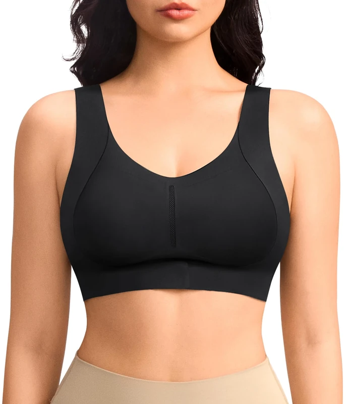 KUMAYES Sports Bras for Women High Support Bras Padded Everyday Comfort Bra Workout Bras Seamless Yoga Athletic Bra (UK, Alpha, XL, Regular, Regular, Black)