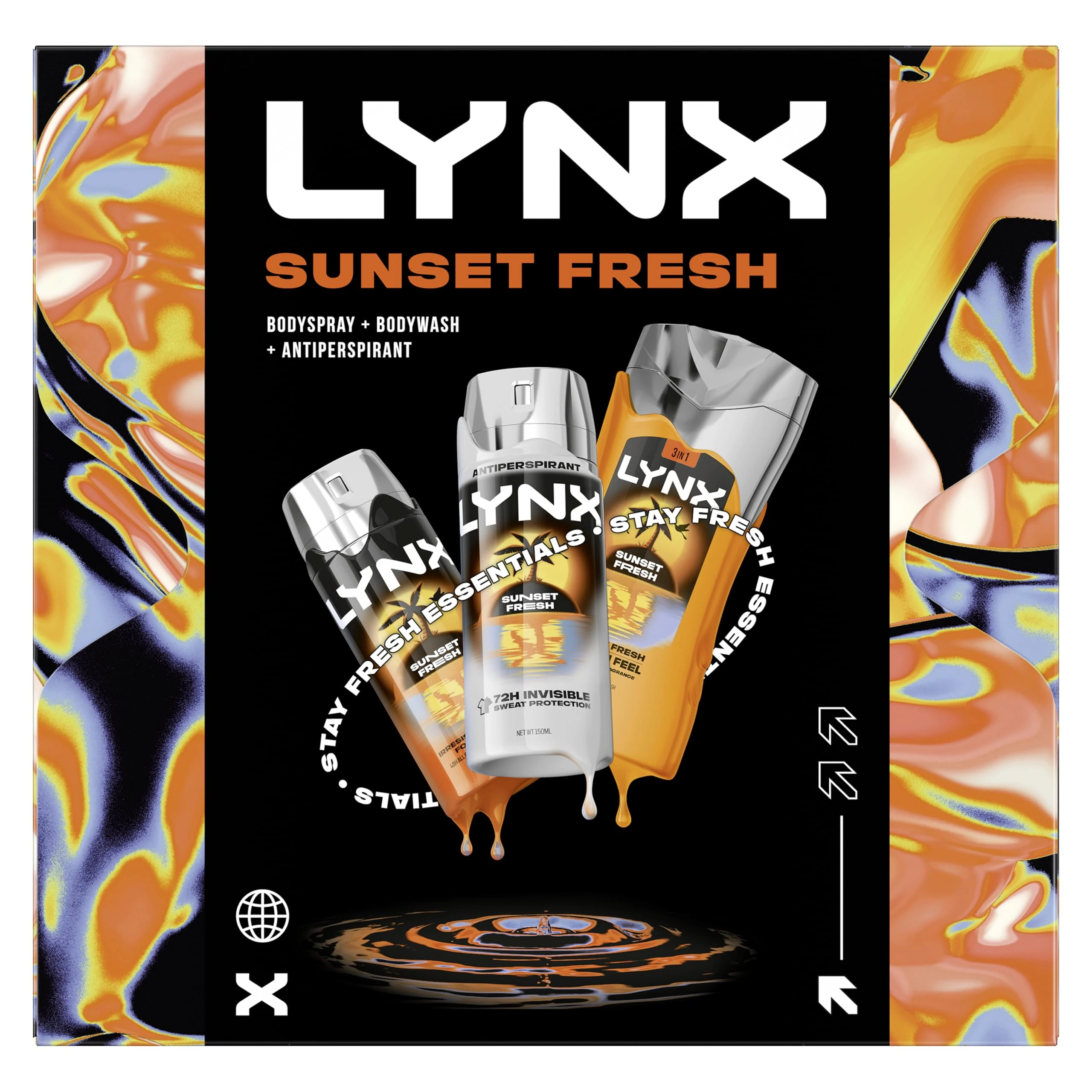 Lynx Sunset Fresh Trio Gift Set with a body spray, a body wash and an anti-perspirant perfect for any occasion 3 piece