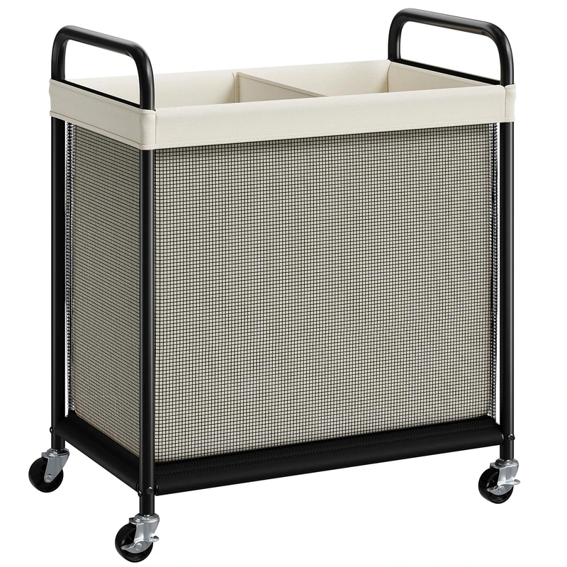 ELYKEN Laundry Hamper 2 Section, 100L Rolling Laundry Sorter with Removable Liner Bag, Laundry Basket with Wheels, Steel Frame with Metal Handle, Clothes Hamper Cart for Laundry Room & Bedroom