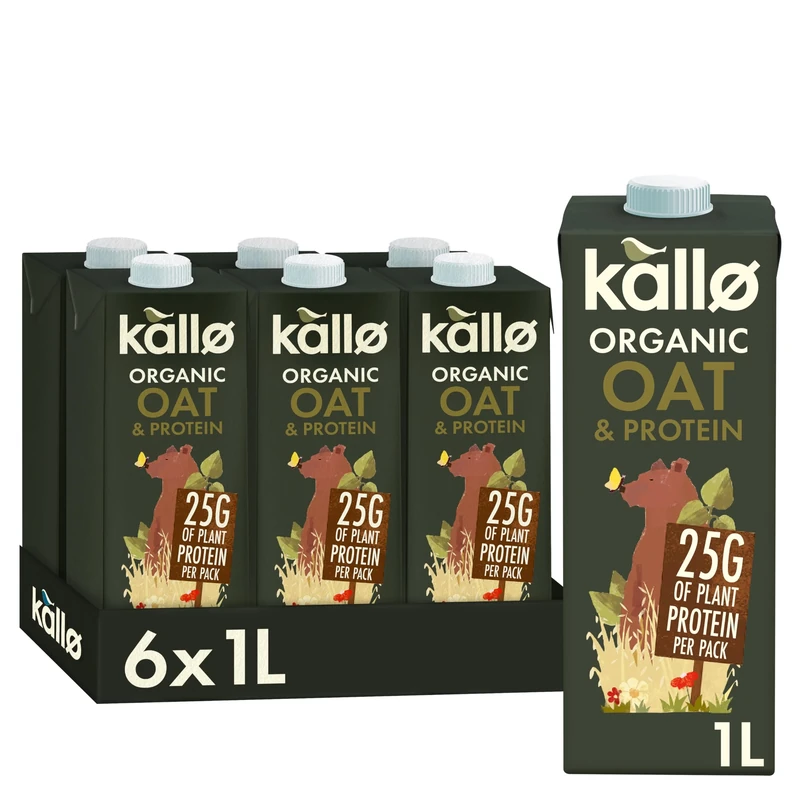 Kallo Organic Oat Drink with Protein, Made with Only 3 ingredients, Gluten-Free, Vegan Friendly, Plant-Based Protein, 6 x 1 Litre