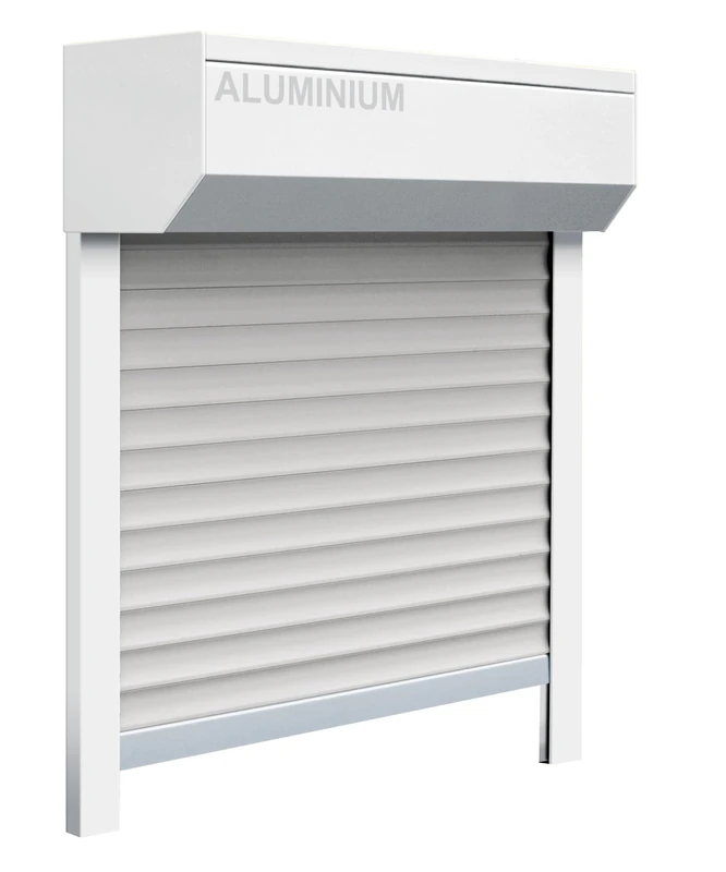 Schellenberg 39067 Stem Roller Shutter Set for Windows, Mini Roller Shutter System, 115 x 120 cm, White/Grey, External Roller Shutter 45° Aluminium Stem Box, with Guide Rails, PVC Roller Shutter - Image 1