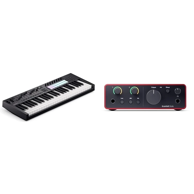 Novation Launchkey 49 [MK4] – 49 key Semi-Weighted, USB, MIDI Keyboard Controller + Focusrite Scarlett Solo 4th Gen USB Audio Interface, for the Guitarist, Vocalist, or Producer.