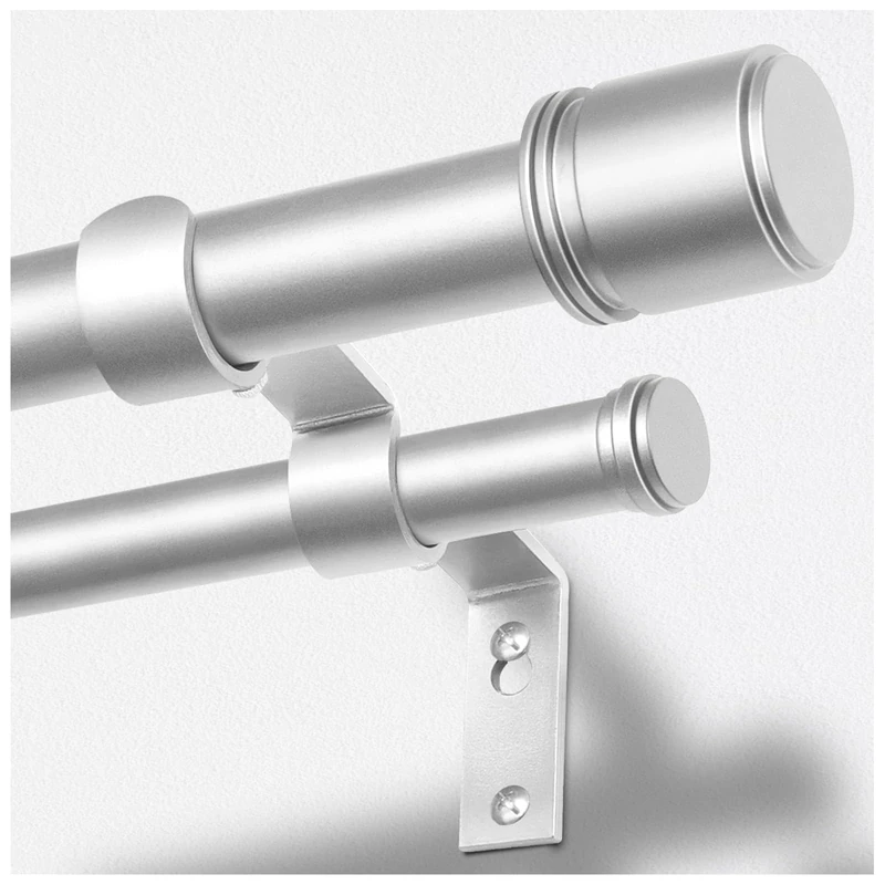 HOTOZON Double Curtain Rods for Windows 32 to 86 Inch, 1" Diameter, Silver