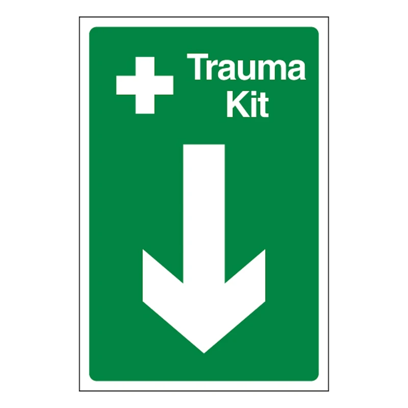 V Safety Trauma Kit Arrow Down 400 x 600 mm - Glow In The Dark 1mm Rigid Plastic