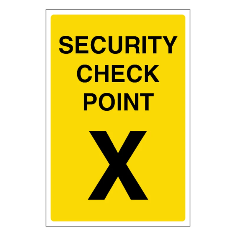 V Safety Security Check Point X 400 x 600 mm - Glow In The Dark 1mm Rigid Plastic