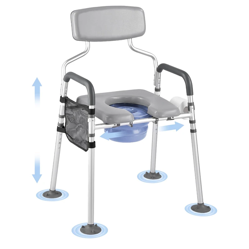 VEVOR Bedside Commode Chair, 500 lbs Capacity, 4-in-1 Portable Toilet and Raised Toilet Seat with Padded Seat & Backrest, Detachable 5L Bucket, Adjustable Height & Width Adult Potty Chair for Seniors