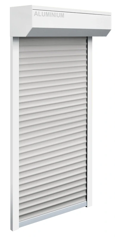 Schellenberg 39071 Stem Roller Shutter Set for Windows, Mini Roller Shutter System, 105 x 210 cm, White/Grey, External Roller Shutter 45° Aluminium Stem Box, with Guide Rails, PVC Roller Shutter