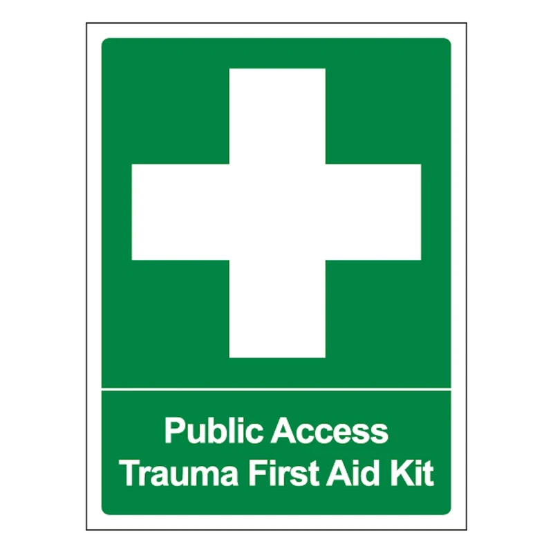 V Safety Public Access Trauma First Aid Kit - Portrait 400 x 600 mm - Glow In The Dark 1mm Rigid Plastic