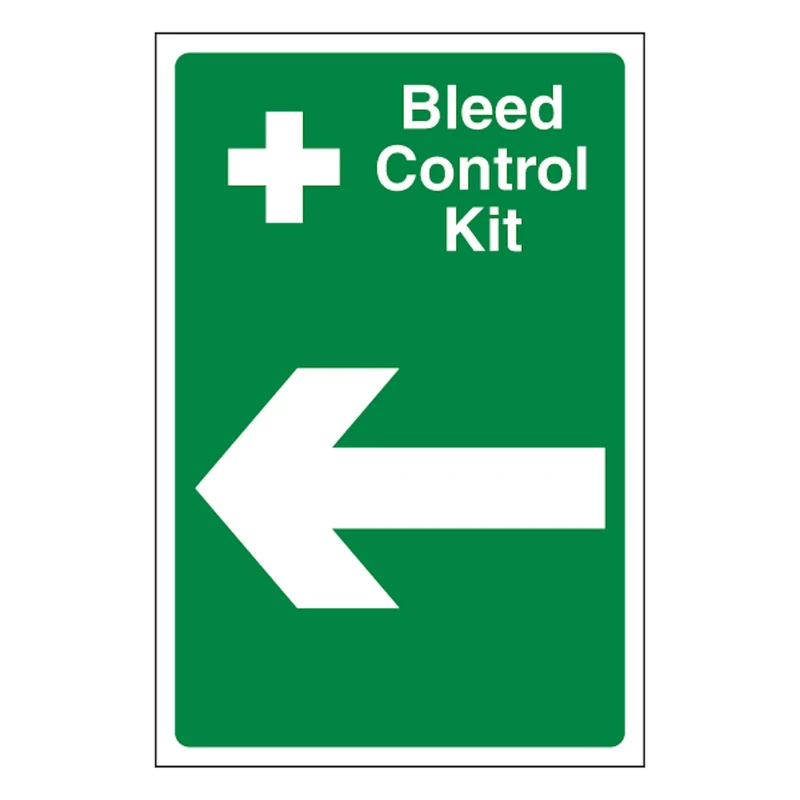 V Safety Bleed Control Kit Arrow Left 400 x 600 mm - Glow In The Dark 1mm Rigid Plastic