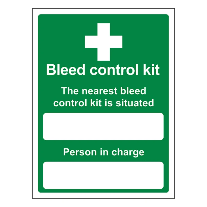V Safety The Nearest Bleed Control Kit Is Situated - Portrait 400 x 600 mm - Glow In The Dark 1mm Rigid Plastic