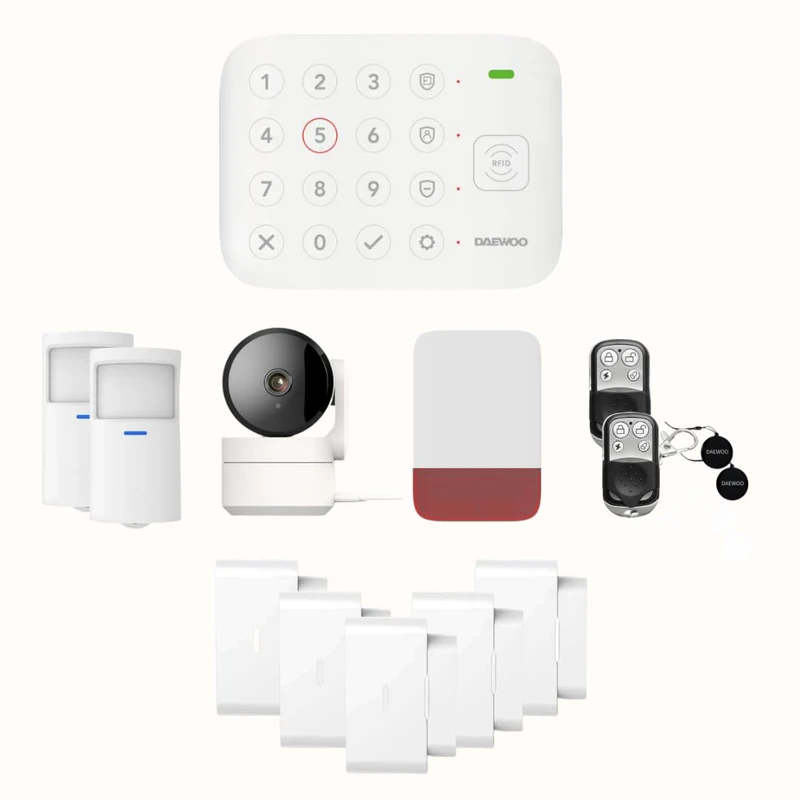 Daewoo Vigilia VIG103 WiFi Smart Alarm Pack - Wireless System and No Subscription, Compatible with Animals, Detectors and Siren Included + Full HD Surveillance Camera, App Included