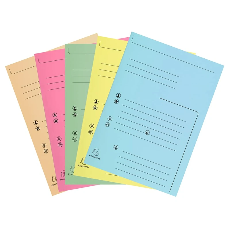 Exacompta - Ref 334000E - Box of 5 Packs of 25 Printed Rigid folders with 2 Flaps Super 210g/m² - Pastel Colours - PEFC™ Certified - Size 24x32cm for A4 Size - 5 Assorted Colours