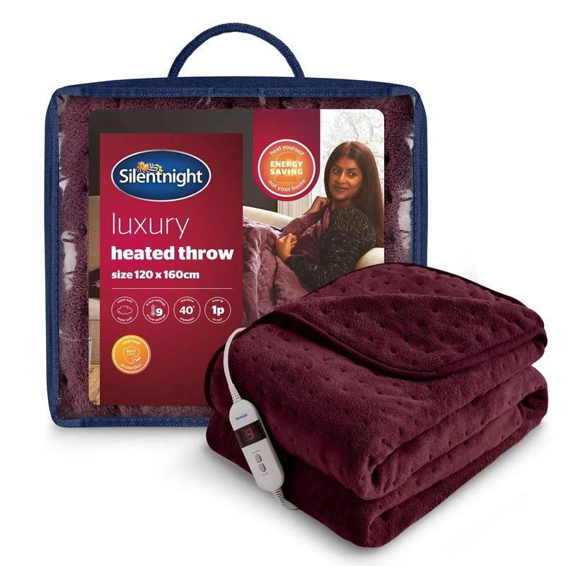 Silentnight Comfort Control Heated Throw Blanket - Luxury Fleece Electric Heated Blanket for Sofa Bed with 9 Heat Settings, Fast Heat-up and Safety Shut Off - Machine Washable - 120x160cm, Berry - Image 1