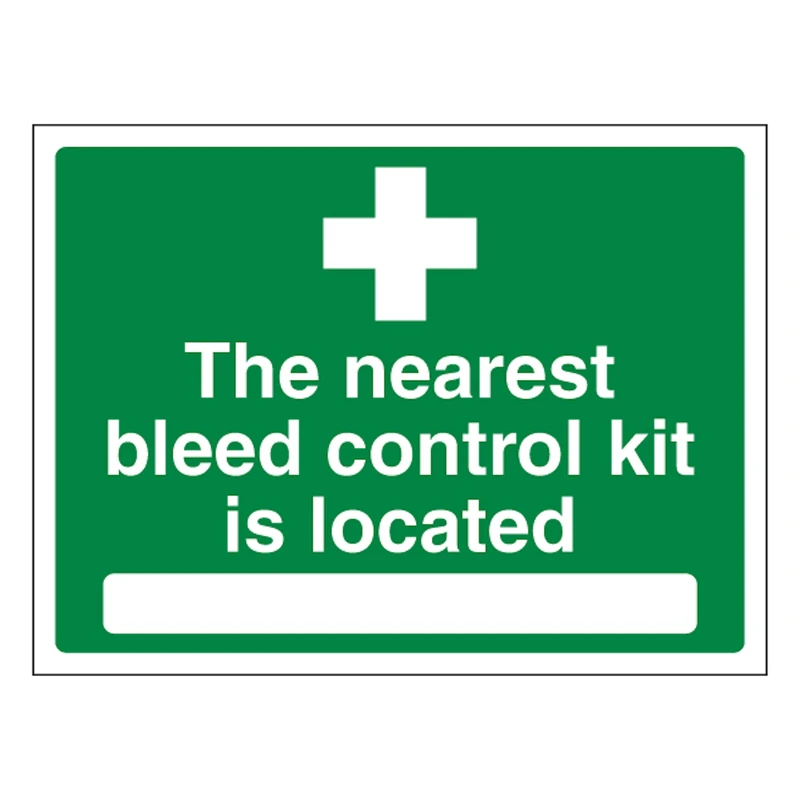 V Safety The Nearest Bleed Control Kit Is Located 600 x 450 mm - Glow In The Dark Self Adhesive Vinyl