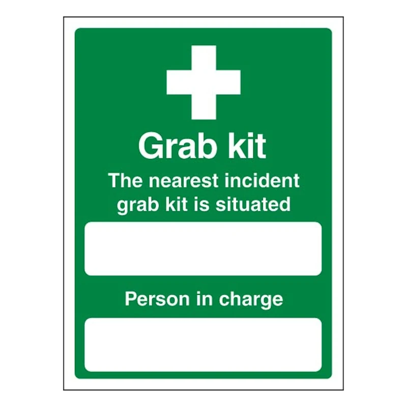 V Safety The Nearest Incident Grab Kit Is Situated - Portrait 400 x 600 mm - Glow In The Dark 1mm Rigid Plastic