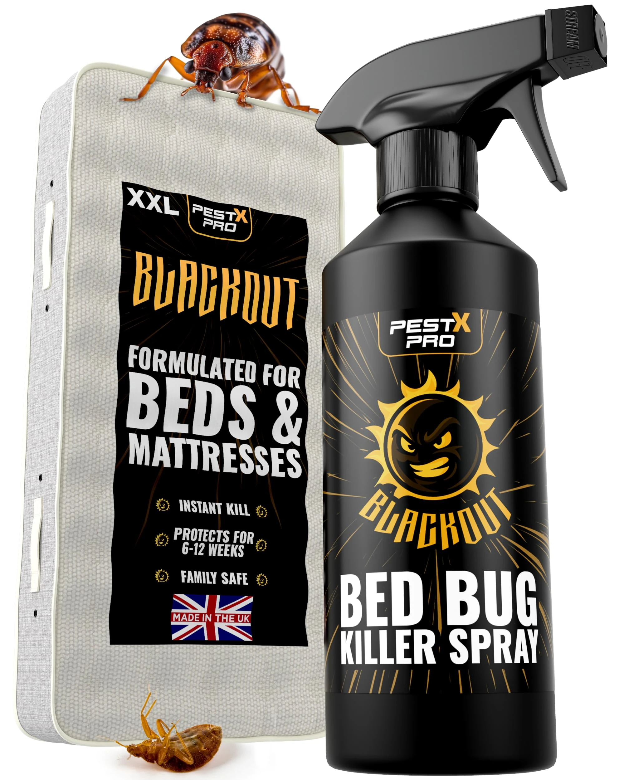 Pest X Pro Blackout Bed Bug Killer Spray 500ml – Fast-Acting Cypermethrin Formula – Bed Bug Spray for Mattress, Bedding, Carpets – Non-Staining – Low Odour – Strong Bedbugs Treatment at Home