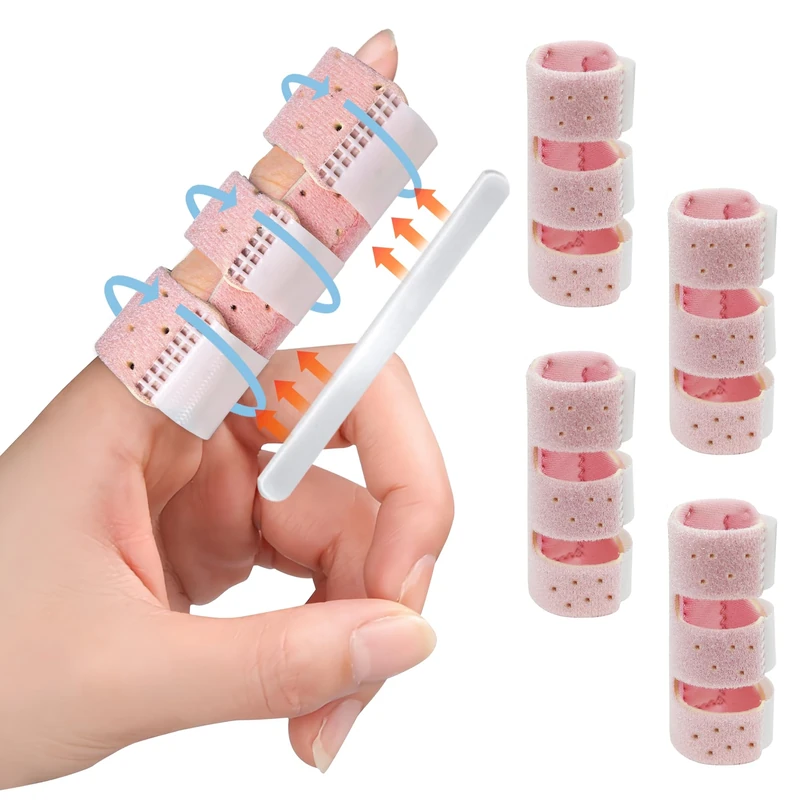 EASICUTI Finger Splint, 4pcs Trigger Fingers Support Mallet Brace for Broken Protectors Knuckle Immobilization Straightening Arthritis Pain Relief, Fits Index, Middle, Ring, Pinky, Adjustable, (Pink)