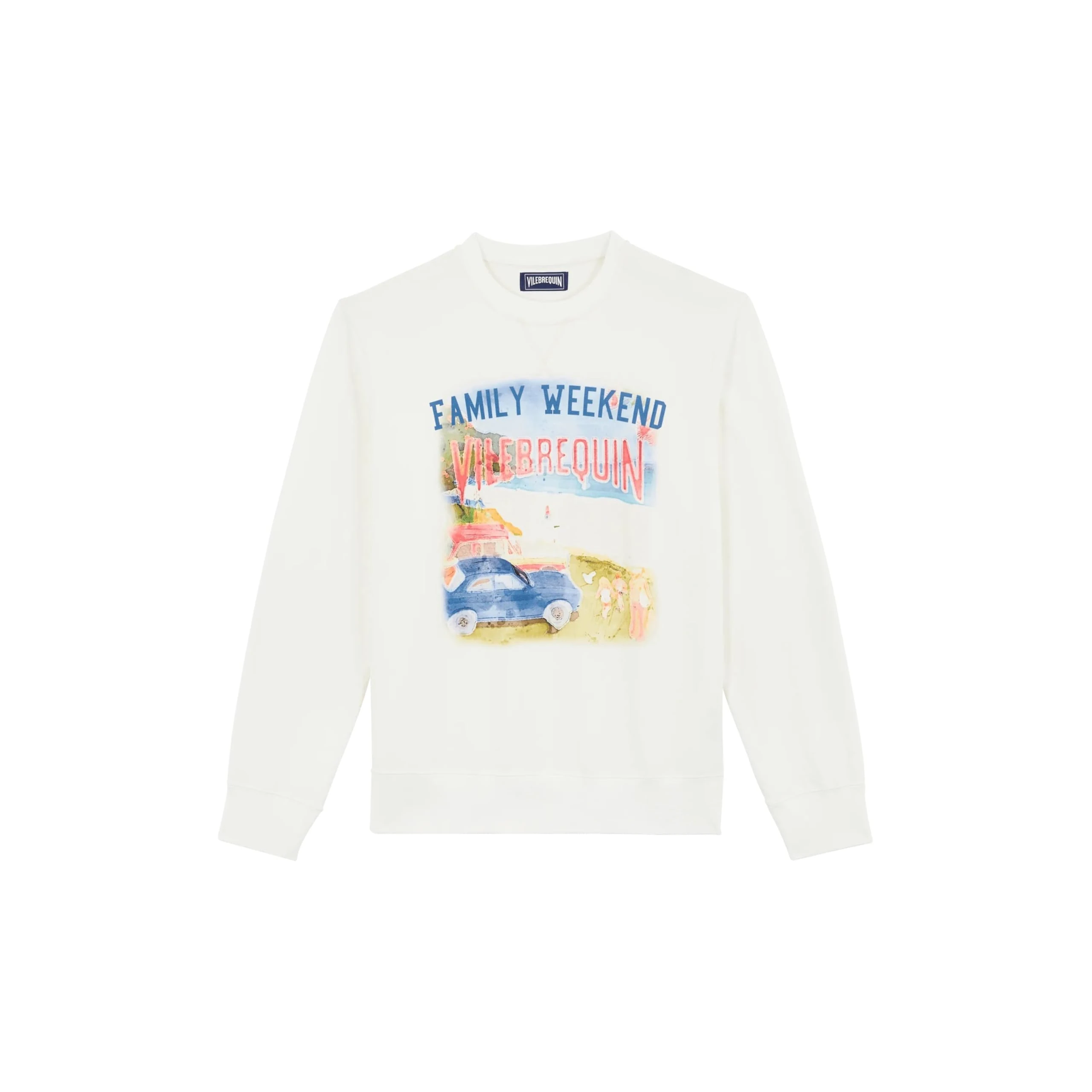 Vilebrequin, Cotton Crewneck Sweatshirt Family Week-End, M, Off White
