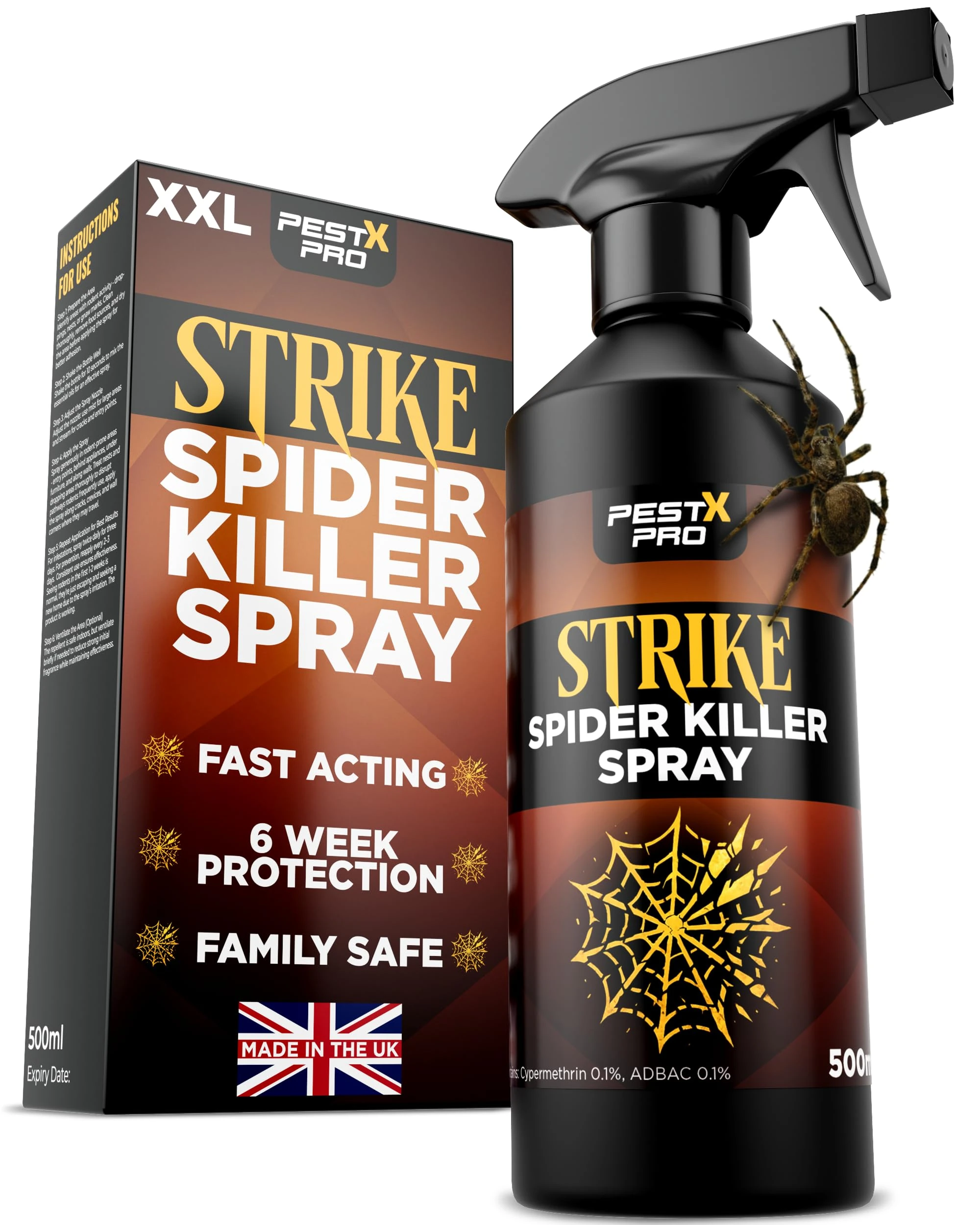 Pest-X Pro Strike Spider Killer Spray 500ml – Fast-Acting Repellent – Long-Lasting Deterrent – Low Odour – Non-Staining – Anti Spider Spray for Home and Soft Furnishings