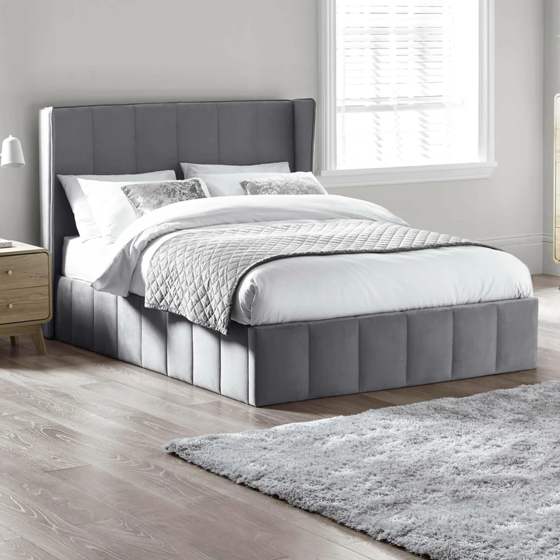 Julian Bowen Katie Grey Velvet Upholstered 135cm Double Ottoman Storage Bed