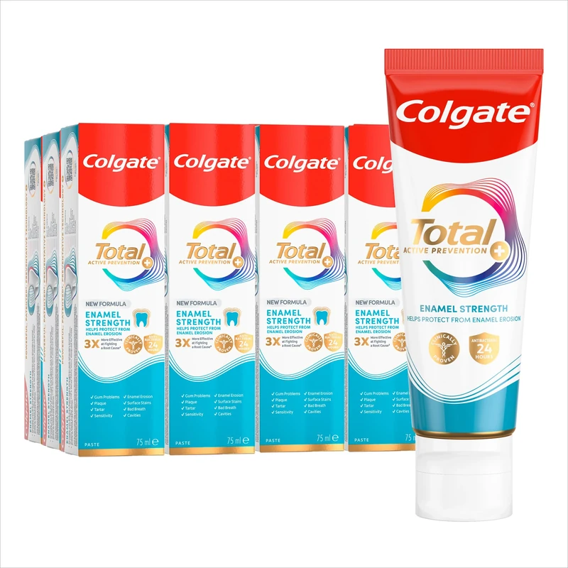 Colgate Total Advanced Enamel Strength Toothpaste 75ml x12 | Enamel Repair Toothpaste | Helps Repair weakened Enamel* | Superior 24 Hour Bacterial Defence**