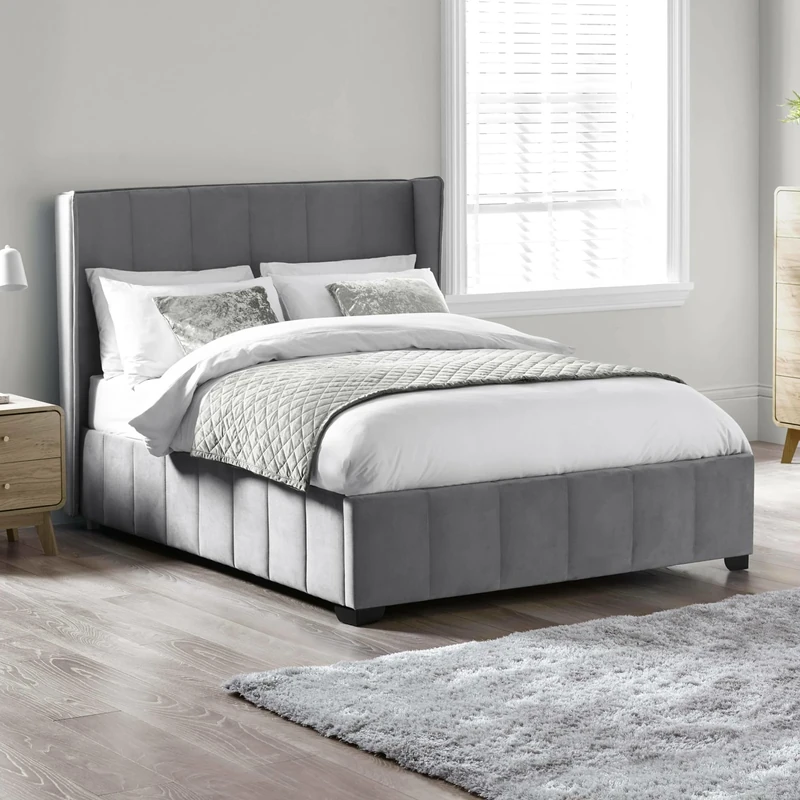 Julian Bowen Katie Grey Velvet Upholstered 150cm Kingsize Bed