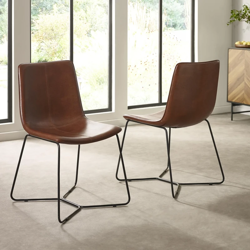 Julian Bowen Joren Set of 2 Tan Brown PU Leather Dining Chairs
