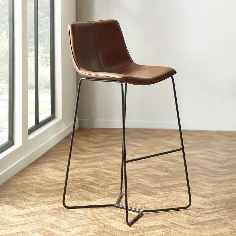 Julian Bowen Set of 2 Joren Tan Brown PU Leather Bar Stools