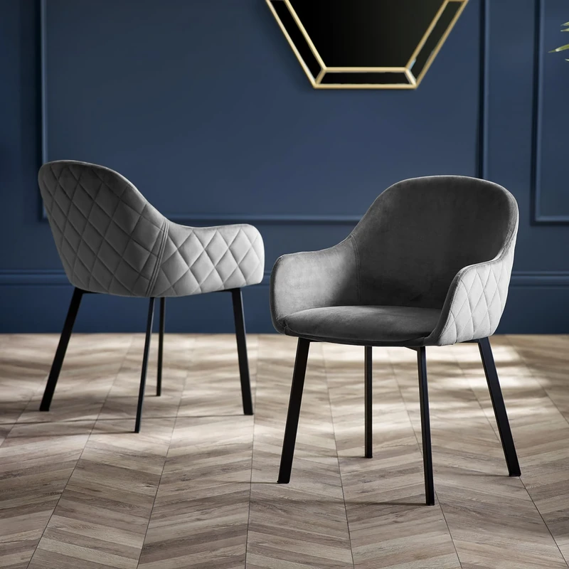 Julian Bowen Set of 2 Lima Grey Velvet Dining Chairs