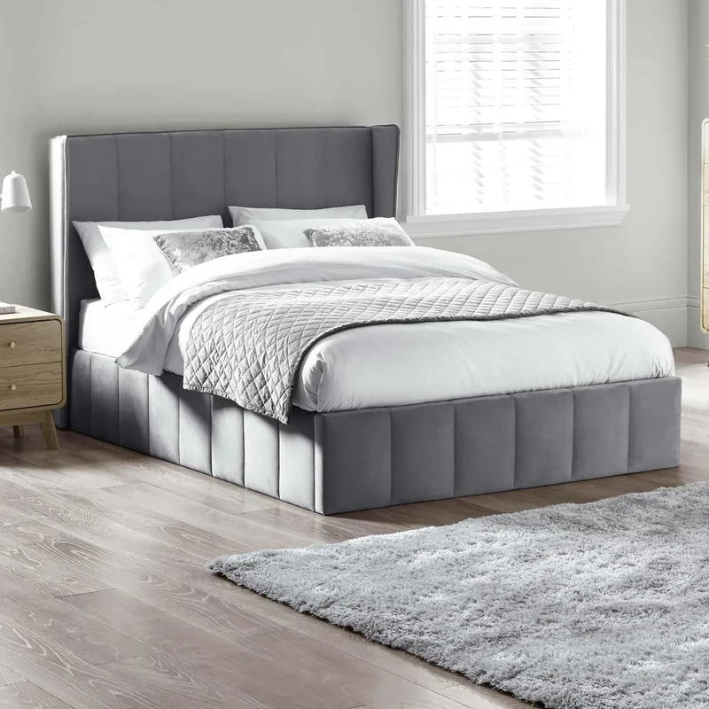 Julian Bowen Katie Grey Velvet Upholstered 150cm Kingsize Ottoman Storage Bed