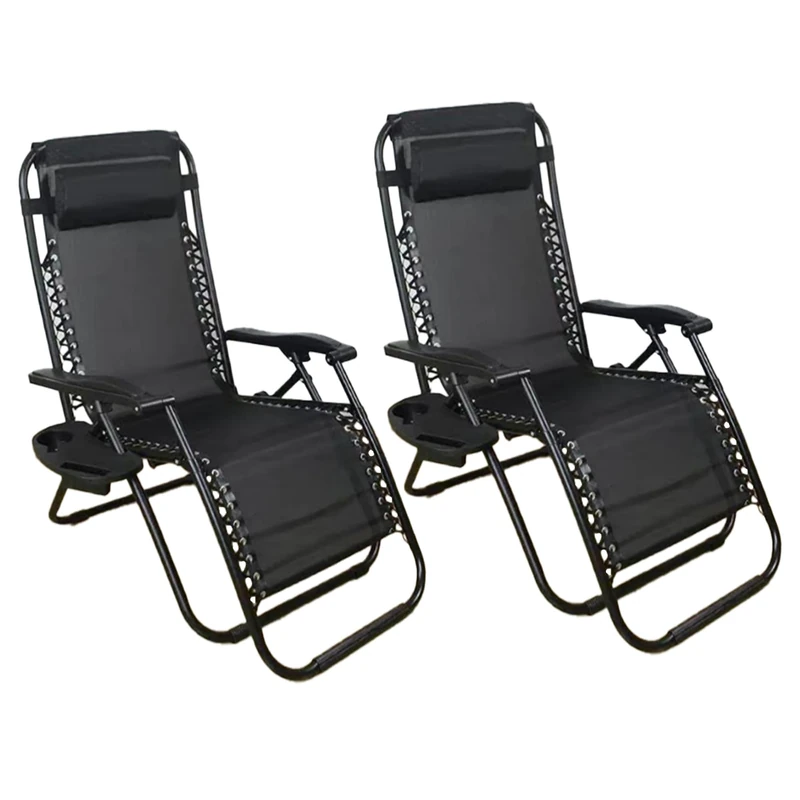 Gravity Chair Heavy Duty Textoline Outdoor & Garden Sunloungers Folding Reclining Patio Chair Recliners with Cup Holder and Headrest Pillow for Poolside, Camping, Coffee
