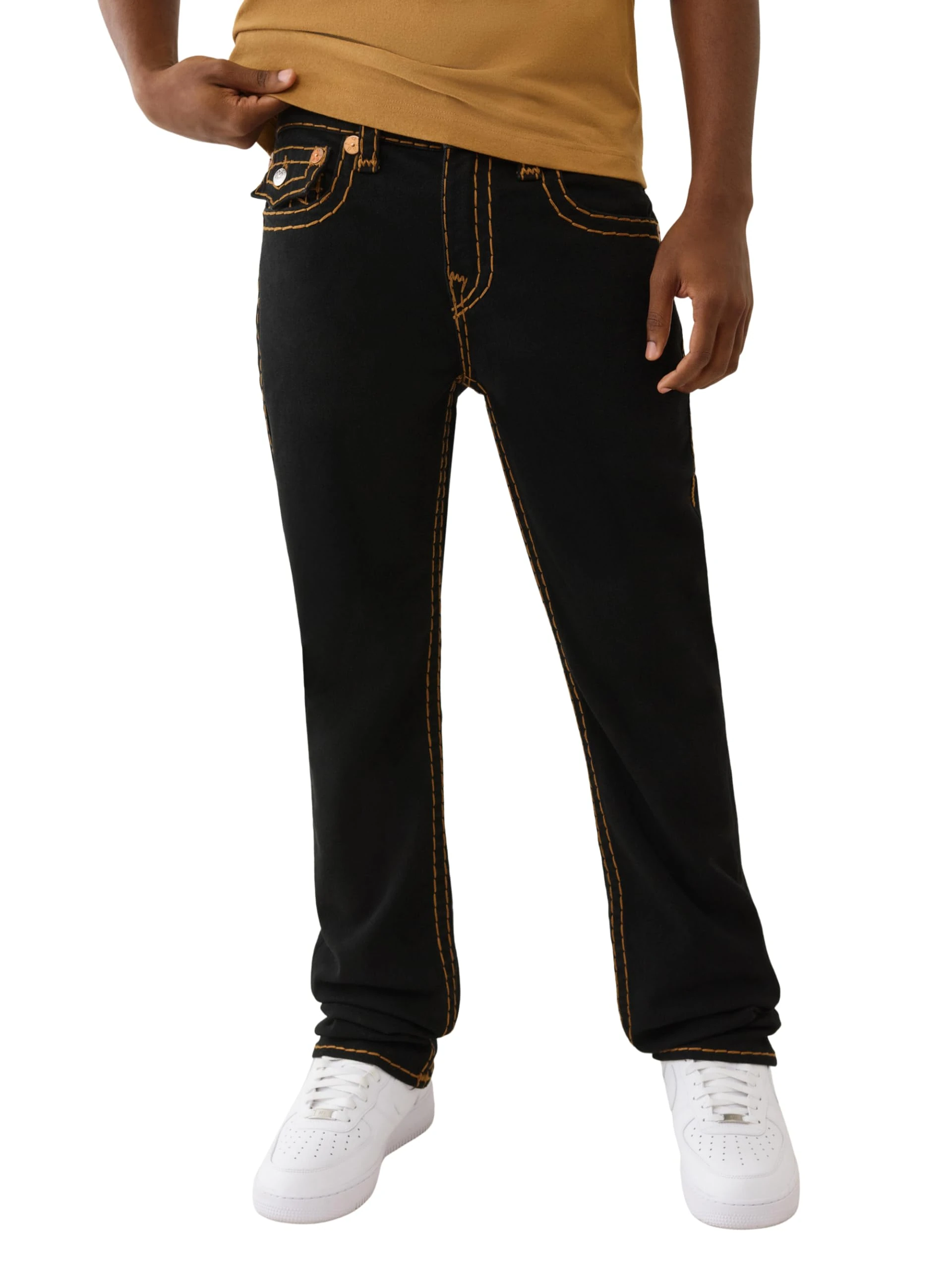 True Religion Men's Ricky Super T Flap Jeans – Flap Back Pockets, Black Rinse, 30