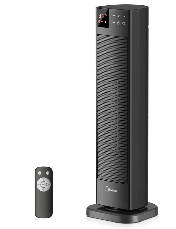 Midea MTH201ERB Electric Heater, 2000W Ceramic Space Heater with Thermostat and Remote Control, 23 Inch, 3 Modes 24H Timer, Overheat & Tip Over Protection, Instant Heat for Office Bedroom Home